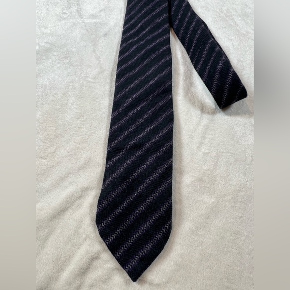 NWT ETON 100% Wool Made in Italy Navy Stripe Slim Classic Tie Lux - Picture 5 of 11